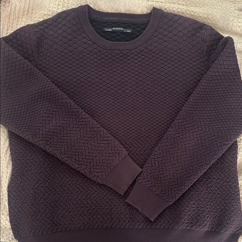 All Saints Purple Crewneck Sweater with Textured Knit